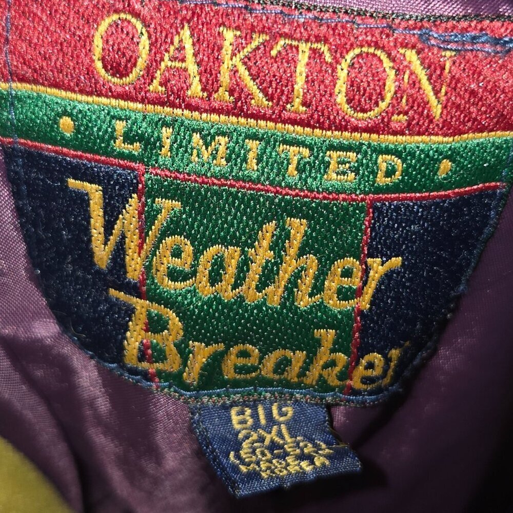 Vintage Oakton Men's Weather Breaker Zip Up Jacket Yellow Purple Size 2XL - Picture 10 of 10